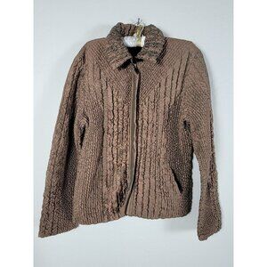 UBU Womens Textured Crinkle Jacket Medium Brown Polyester Zip-Up Lightweight